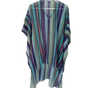 APHORISM Sheer High-Low Tribal Print Poncho/Cover Up